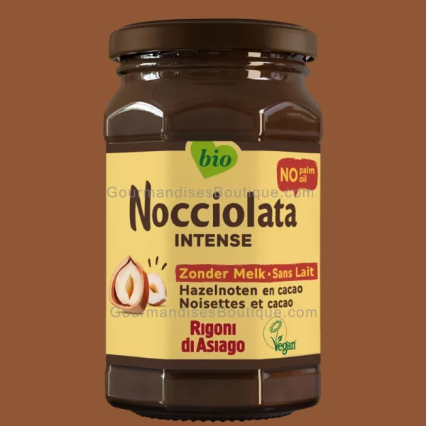 Pâte à tartiner sans lait ert bio - Nocciolata L'Intense Aux Noisette Et Cacao Noir (végane).